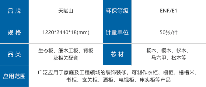 天賦山生態(tài)板參數(shù)